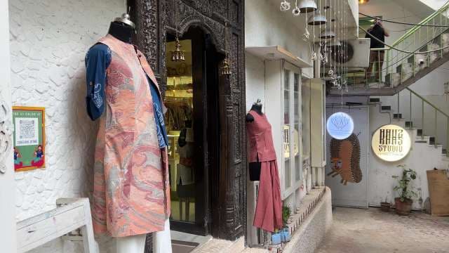 Trendy Boutique Entrance in Delhi's Artsy Shopping District
