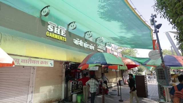 Colorful Street Market Stalls in Indian City