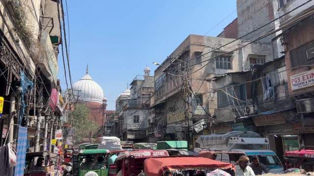 Bustling Streets of Old Delhi Near Jama Masjid
