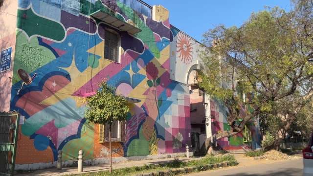 Colorful Street Art Mural in Delhi Neighborhood