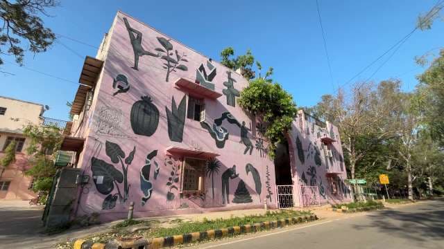 Vibrant Botanical Mural on Residential Building in Mysuru