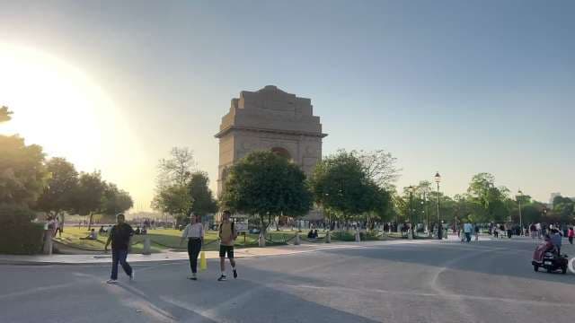 Crowds Gather at India Gate Monument in New Delhi