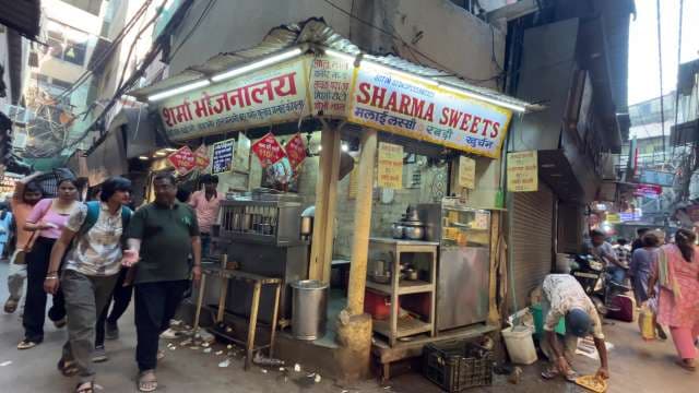 Busy Sharma Sweets Street Food Stall in Delhi Market