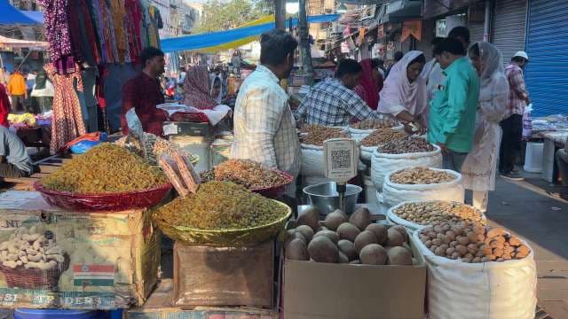 Vibrant Indian Street Market With Spices and Dried Fruits