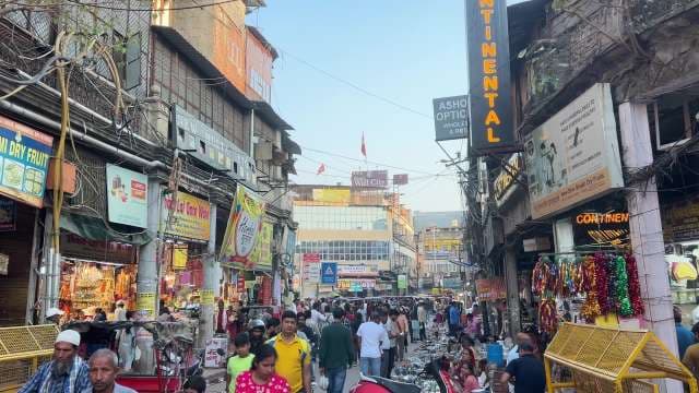 Bustling Market Street in Old Delhi Captures Local Life