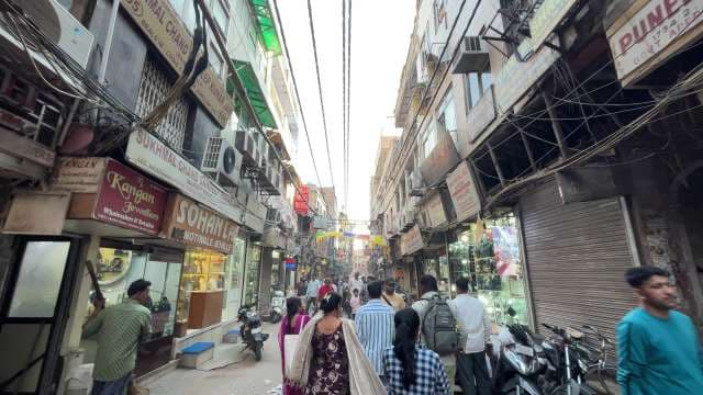 Bustling Market Street Scene in Old Delhi, India