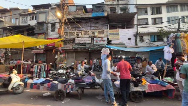 Bustling Street Market Scene in Old Delhi