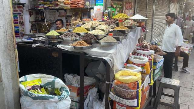 Colorful Indian Spice Market Stall in Old Delhi