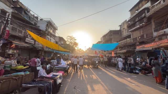Bustling Indian Street Market at Sunset