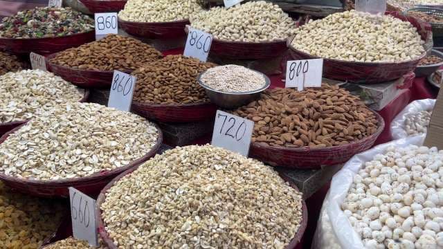 Colorful Variety of Nuts and Dry Fruits at Local Market
