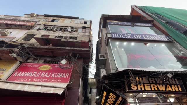 Bustling Shopping Street in Old Delhi's Chandni Chowk Market