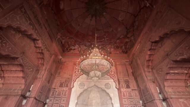 Stunning Red Sandstone Ceiling and Chandelier in Mughal Monument