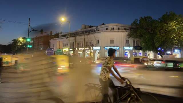 Night Traffic and Street Life at Connaught Place, Delhi