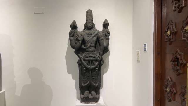 Ancient Stone Statue of Hindu God Vishnu on Display