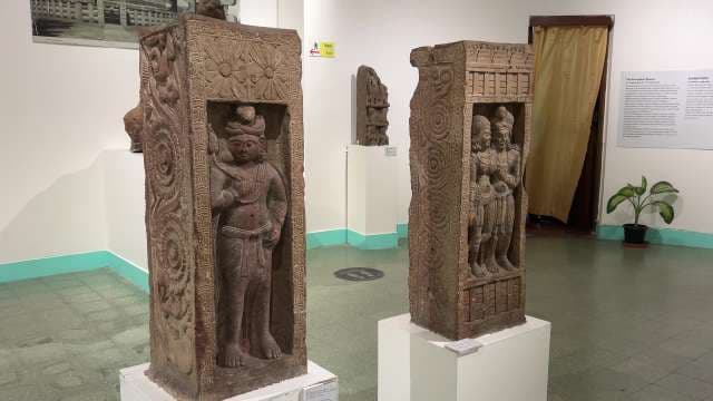 Ancient Indian Stone Sculptures Displayed in Museum Gallery