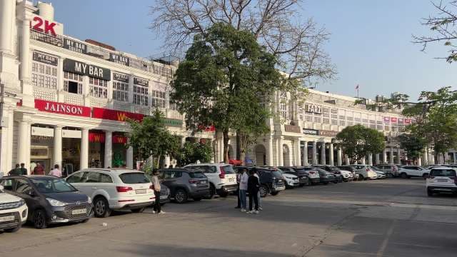 Bustling Day at Connaught Place: New Delhi's Iconic Shopping Hub