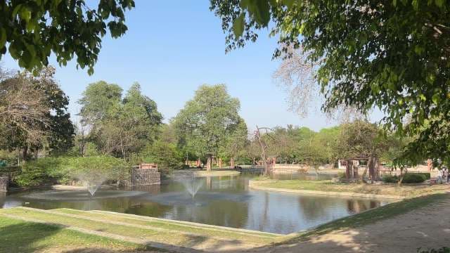 Beautiful Day at Lodhi Garden Lake with Fountains