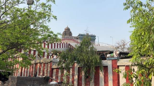 Traditional Hindu Temple with Distinctive Striped Walls in India