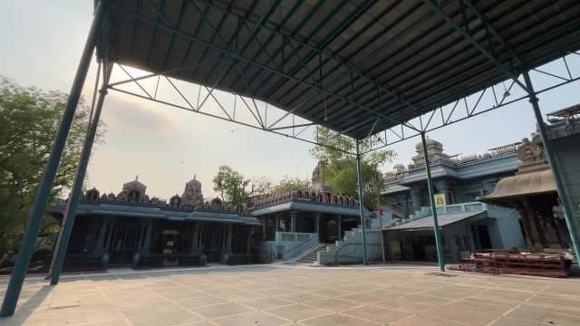 Peaceful Morning at Historic Hindu Temple Courtyard
