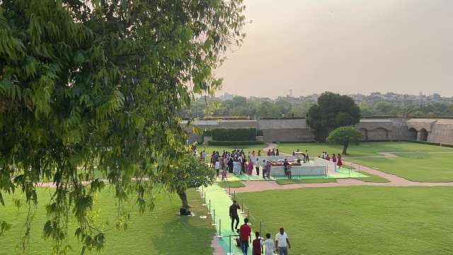 Visitors Gather at Raj Ghat: Gandhi Memorial in New Delhi