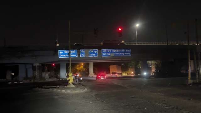 Nighttime Traffic at Moti Nagar Flyover, Delhi