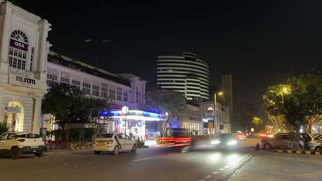 Nightlife and Traffic in Connaught Place, New Delhi Cityscape