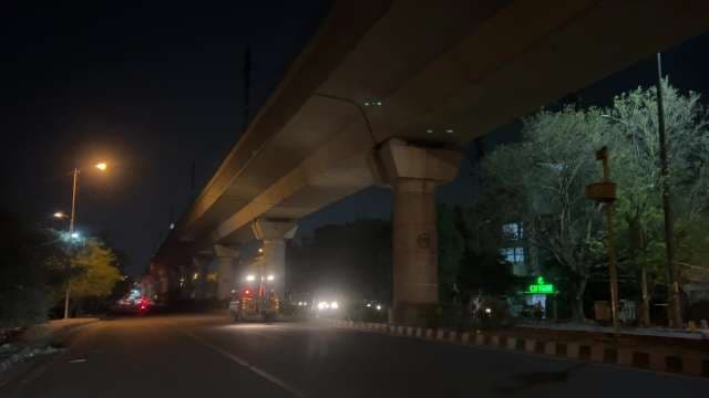 Night View of Elevated Metro Track and Street Lights