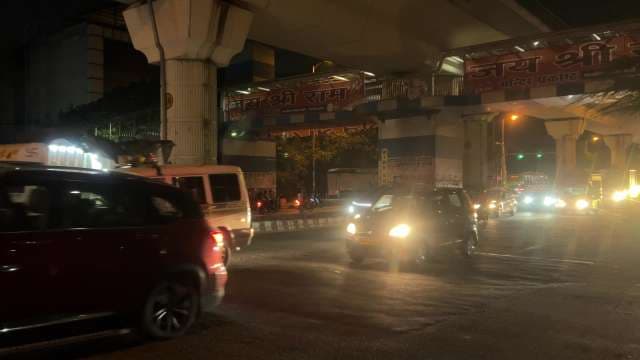 Heavy Night Traffic Under Delhi Flyover