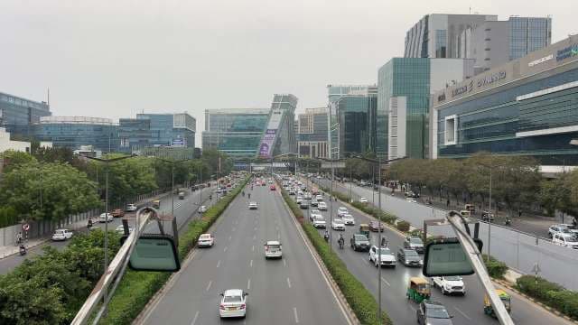 Modern Gurgaon Cityscape With Busy Office District Traffic