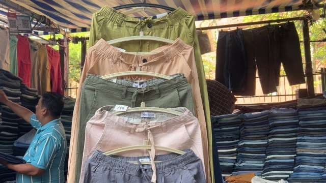 Colorful Pants Display at Outdoor Street Market