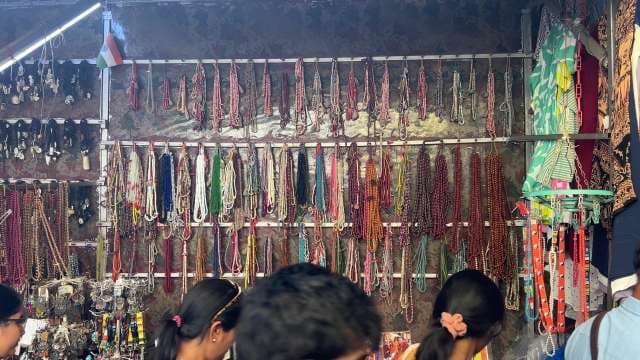 Colorful Beaded Necklaces on Display at Indian Market Stall