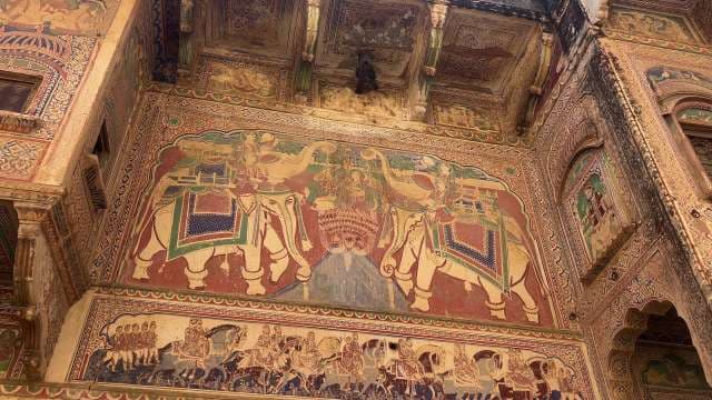 Shekhawati Haveli Frescoes Depicting Royalty and Mythology