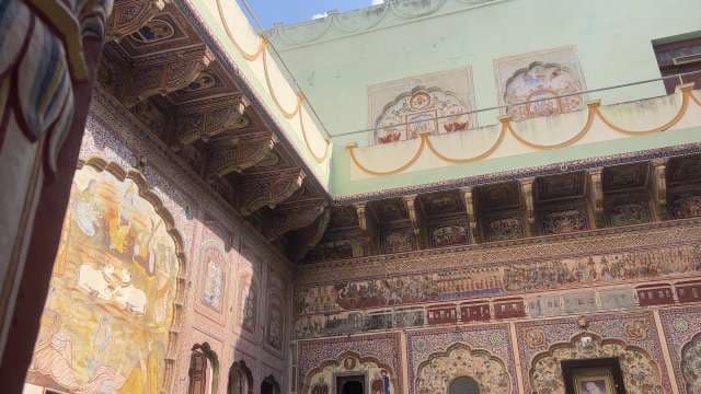 Intricate Frescoes of Shekhawati Haveli Courtyard in Rajasthan