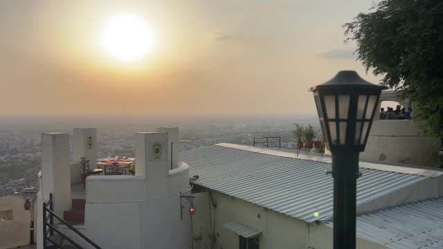 Sunset View Over Jaipur Cityscape From Hilltop Restaurant