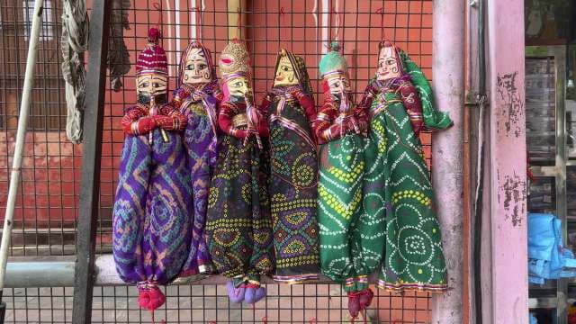 Colorful Rajasthani Kathputli Puppets On Display in Jaipur
