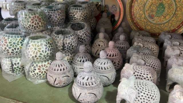 Handcrafted Marble Carvings and Decorative Artifacts on Display