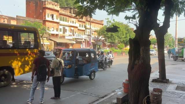 Bustling Morning Street Scene in Jaipur's Pink City