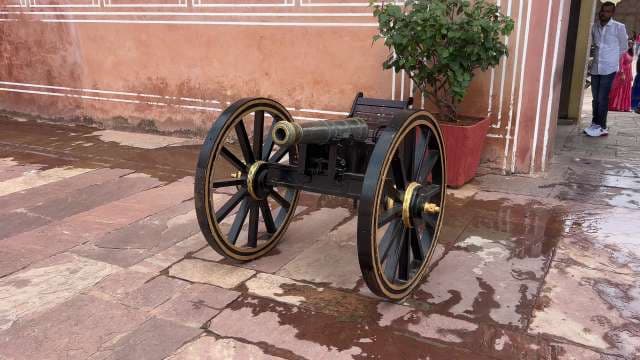 Historic Cannon Display at Jaipur City Palace Entrance