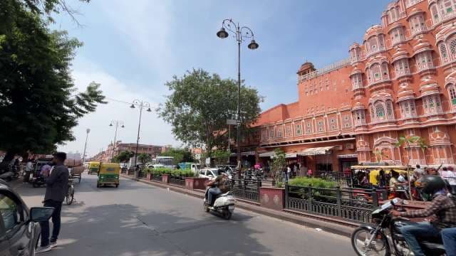 Bustling Streets Outside Hawa Mahal Jaipur Cityscape