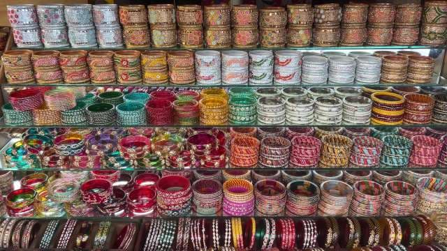 Vibrant Indian Bangles Displayed in Market Showcase
