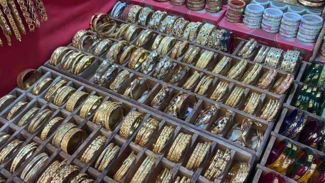 Traditional Gold Bangles Displayed at Indian Jewelry Market