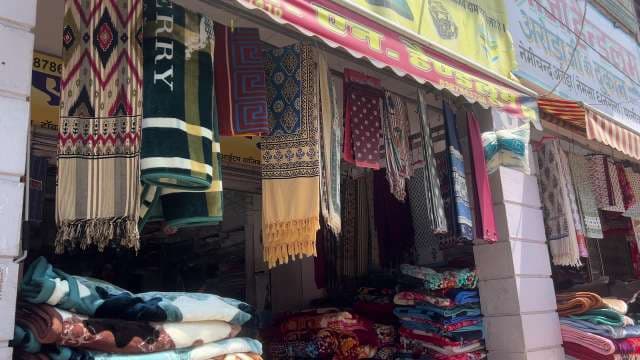 Colorful Blanket and Shawl Market Display in India