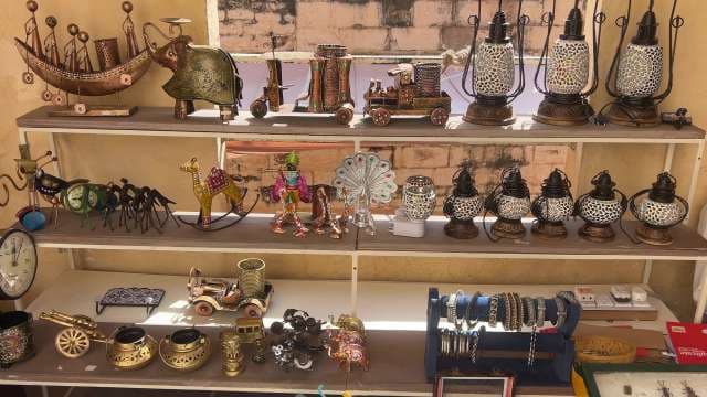 Colorful Indian Handicrafts and Metal Art Display
