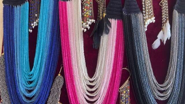 Vibrant Beaded Necklaces and Colorful Handmade Jewelry Display