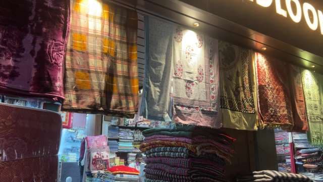 Colorful Blanket and Quilt Market Display in India