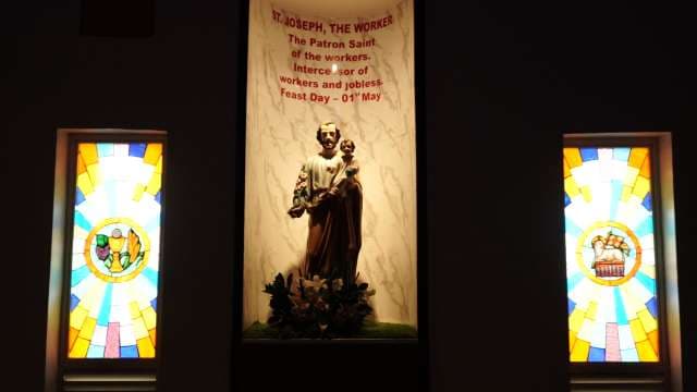 St. Joseph the Worker Statue with Stained Glass Art