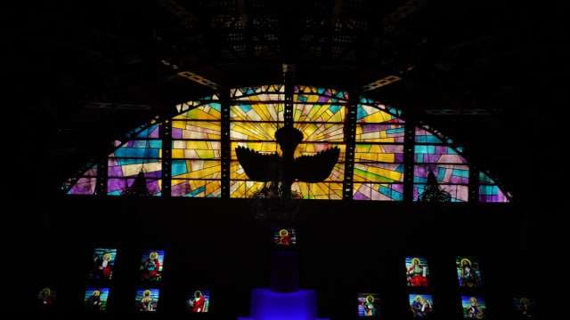 Stunning Stained Glass Windows in Majestic Church Interior