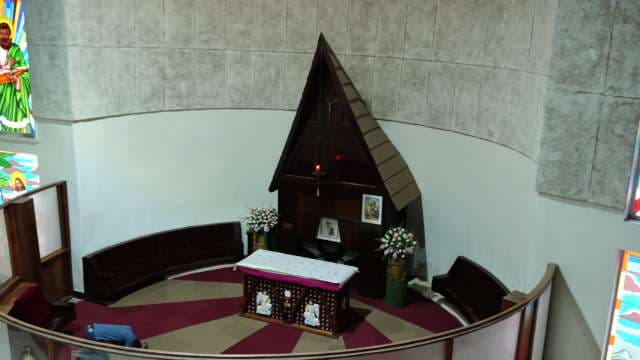 Modern Catholic Church Altar With Triangular Sanctuary