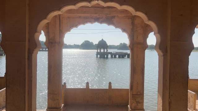 Scenic View of Gadisar Lake Pavilion in Jaisalmer, India