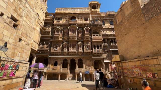 Jaisalmer Fort's Ornate Palace Facade and Bazaar in Rajasthan